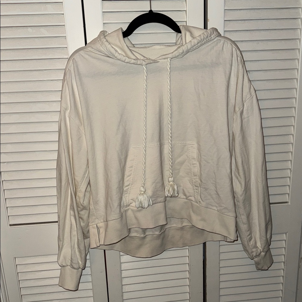 Cleobella Cream Hoodie with Tassel Drawstrings